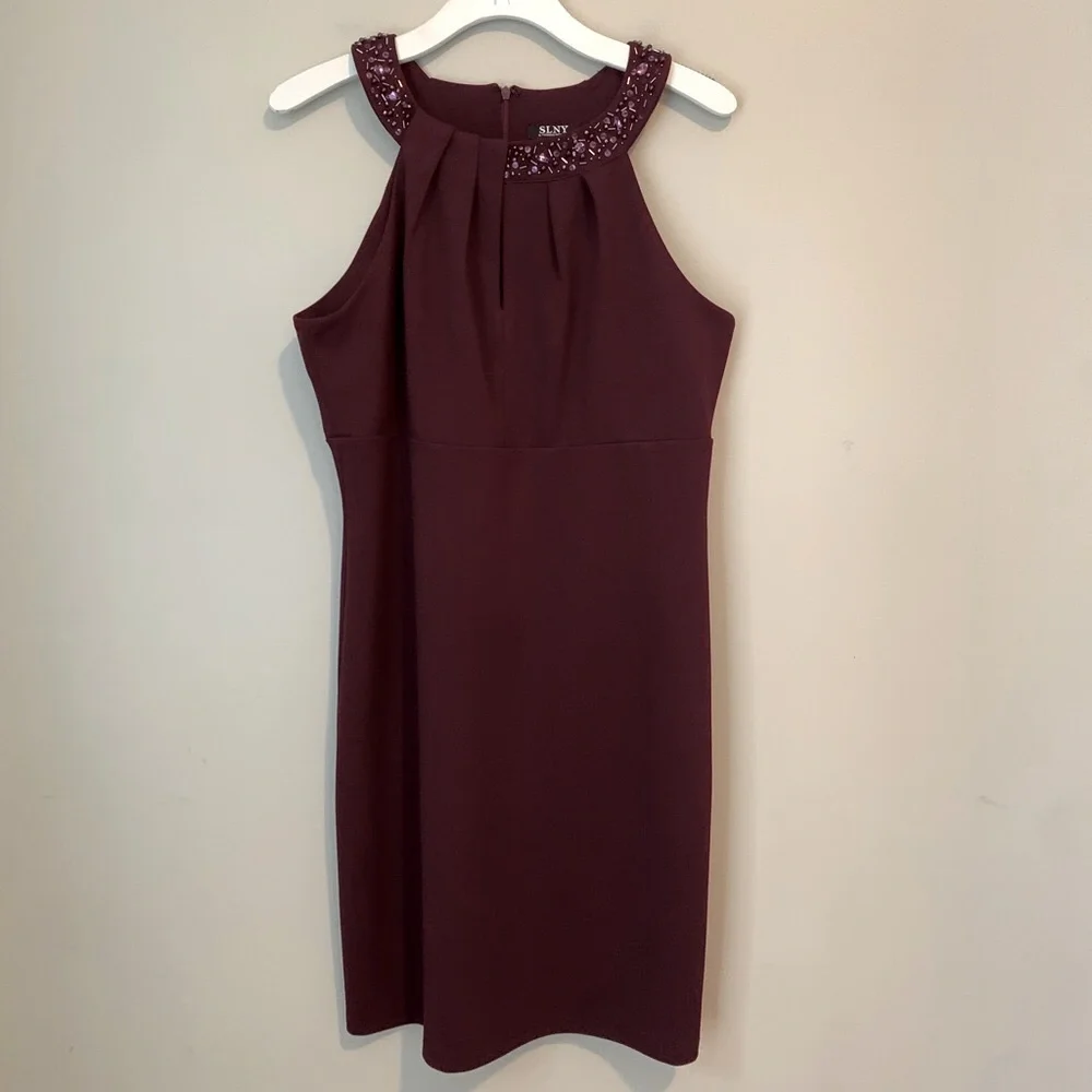 SLNY size 12 beaded halter neck sheath dress - Picture 6 of 16